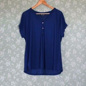 Lily Morgan | Navy Blue Dolman Sleeve Top With Silver Tone Buttons